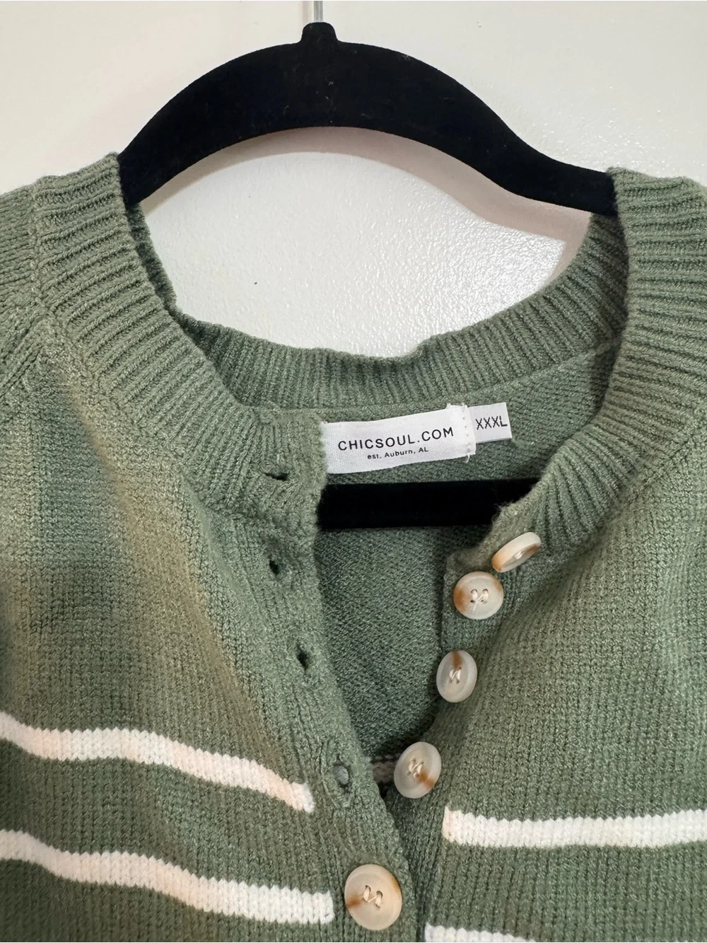 ChicSoul Inspire Others Striped Henley Sweater Green 3X